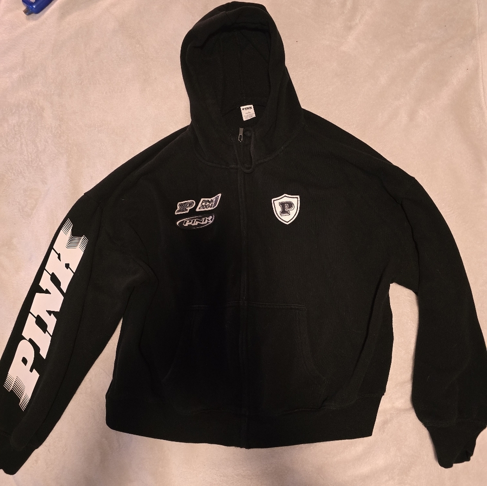 Black PINK Hoodie with Logo Patches